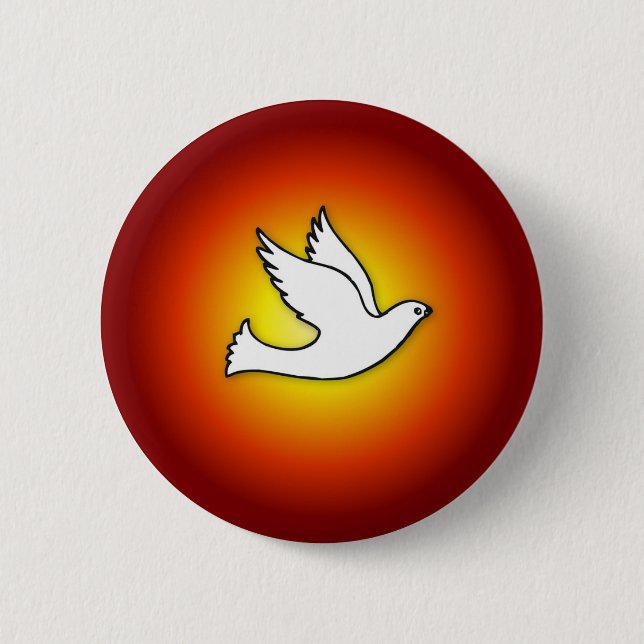 Badge Rond 5 Cm Colombe de Confirmation avec Or, Rayons Rouges (Devant)