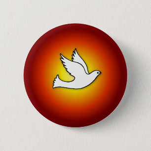 Badge Rond 5 Cm Colombe de Confirmation avec Or, Rayons Rouges