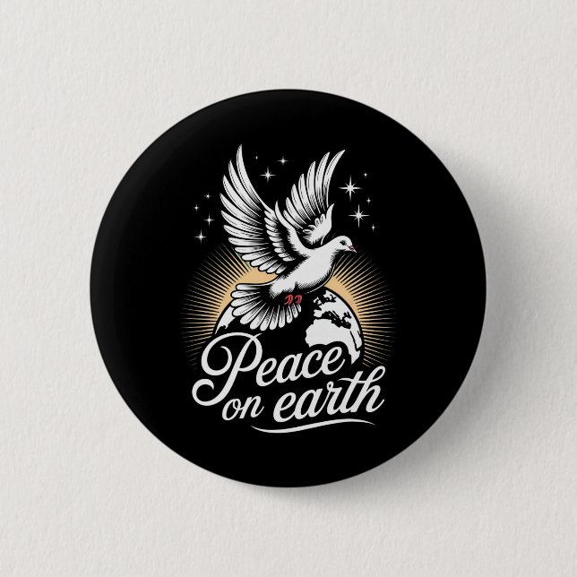 Badge Rond 5 Cm Colombe de la paix sur terre et globe Noël paisibl (Devant)