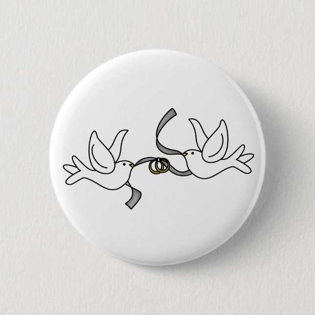 Badge Rond 5 Cm Colombes de mariage avec le bouton d'anneaux (Devant)