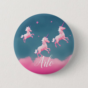 Badge Rond 5 Cm Coloré 3 Unicornes roses Nom personnalisé Personna