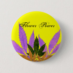 Badge Rond 5 Cm Coloré Feuille Pressé puissance de la fleur