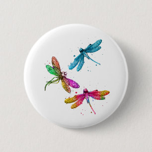 Badge Rond 5 Cm Colorful Graphic Motif Dragonfly Funny Flying