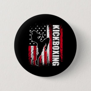 Badge Rond 5 Cm Combattant de kickboxing Drapeau américain Kickbox