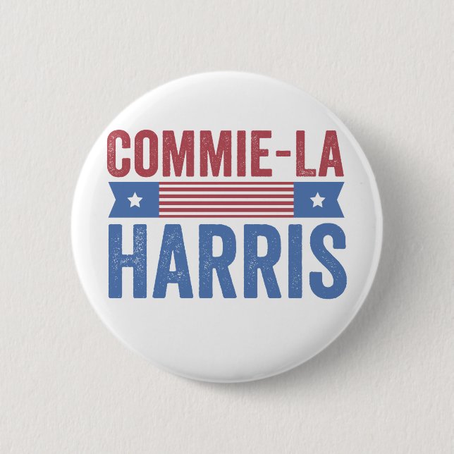 Badge Rond 5 Cm Commie-La Harris 2024 Funny Anti Kamala Harris (Devant)