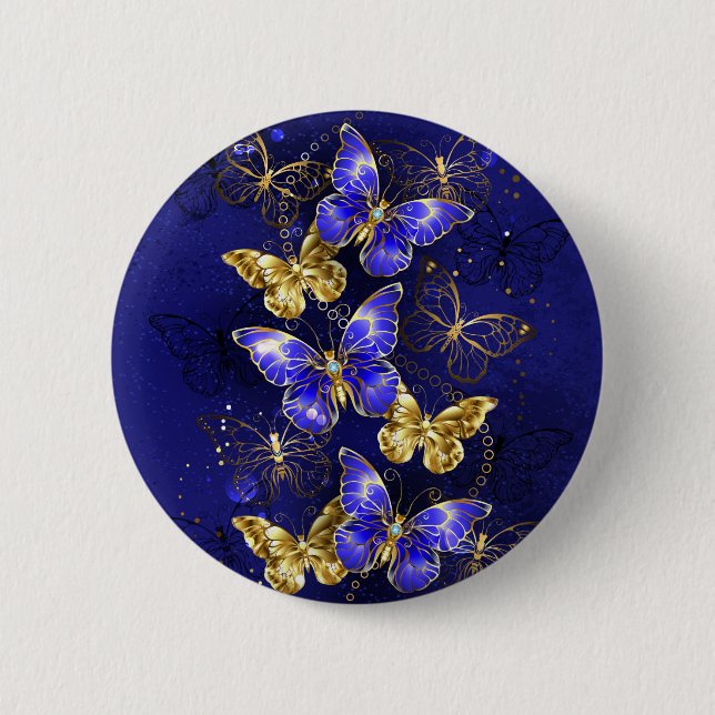 Badge Rond 5 Cm Composition avec les papillons Sapphire (Devant)