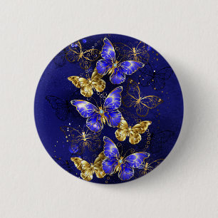 Badge Rond 5 Cm Composition with Sapphire Butterflies