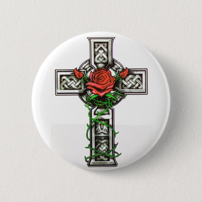 Badge Rond 5 Cm Conception croisée rose de tatouage (Devant)