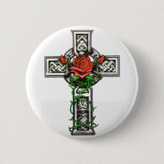 Badge Rond 5 Cm Conception croisée rose de tatouage