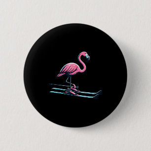 Badge Rond 5 Cm Conception de flamant rose de ski mignon sports d'