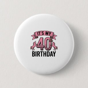Badge Rond 5 Cm Conception de gravure vintage de licorne pour 40e