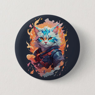 Badge Rond 5 Cm Conception de guerrier chat ninja mignon