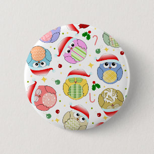 Badge Rond 5 Cm Conception de hiboux de Noël