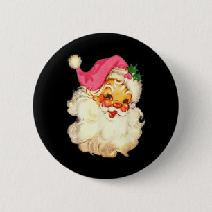 Badge Rond 5 Cm Conception de Noël rose de Père Noël rose vintage 