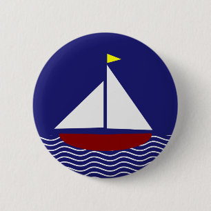 Badge Rond 5 Cm Conception de voilier de bleu marine et de rouge
