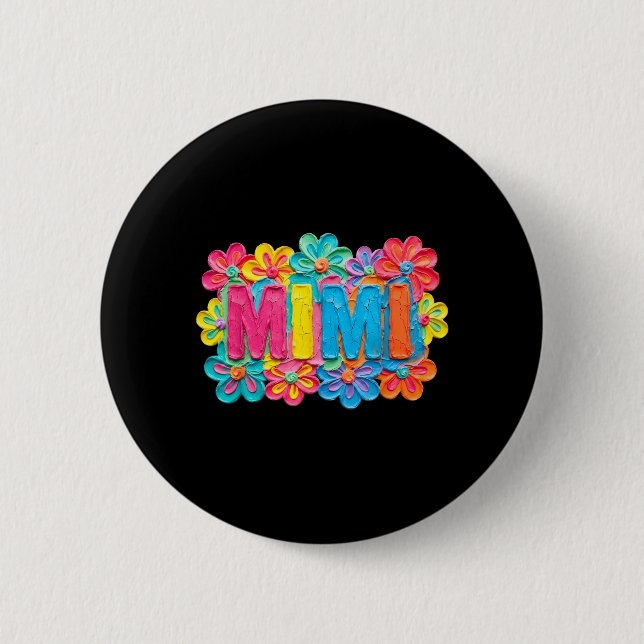 Badge Rond 5 Cm Conception florale colorée de style Groovy Mimi Cl (Devant)