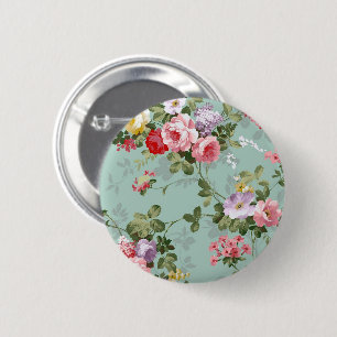 Badge Rond 5 Cm Conception florale Vintage verte à la menthe 