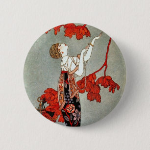Badge Rond 5 Cm Conception rouge de Madame art déco