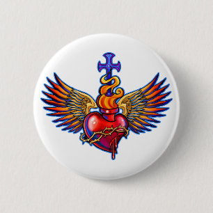 Badge Rond 5 Cm Conception sacrée d'ailes d'ange de coeur