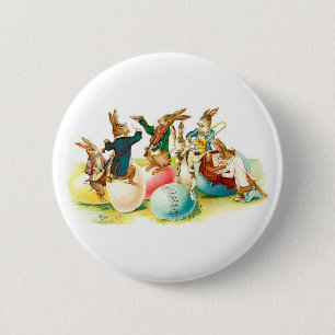 Badge Rond 5 Cm Concert Bunny de Pâques Vintage