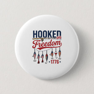 Badge Rond 5 Cm Conçu pour le T-shirt de pêche patriotique accro à