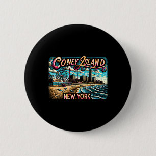 Badge Rond 5 Cm Coney Island New York Voyage Été Vacances Familial