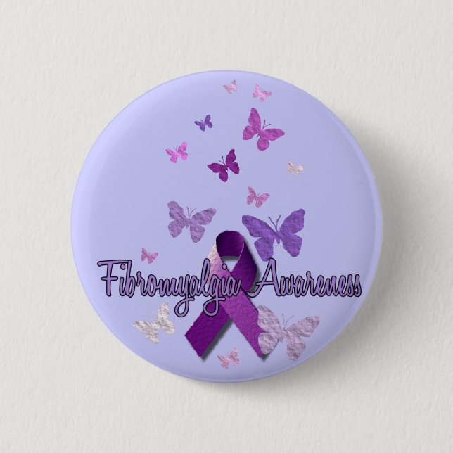 Badge Rond 5 Cm Conscience de fibromyalgie (ruban et papillons) (Devant)