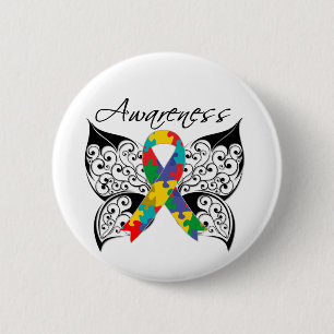 Badge Rond 5 Cm Conscience de papillon de tatouage - autisme