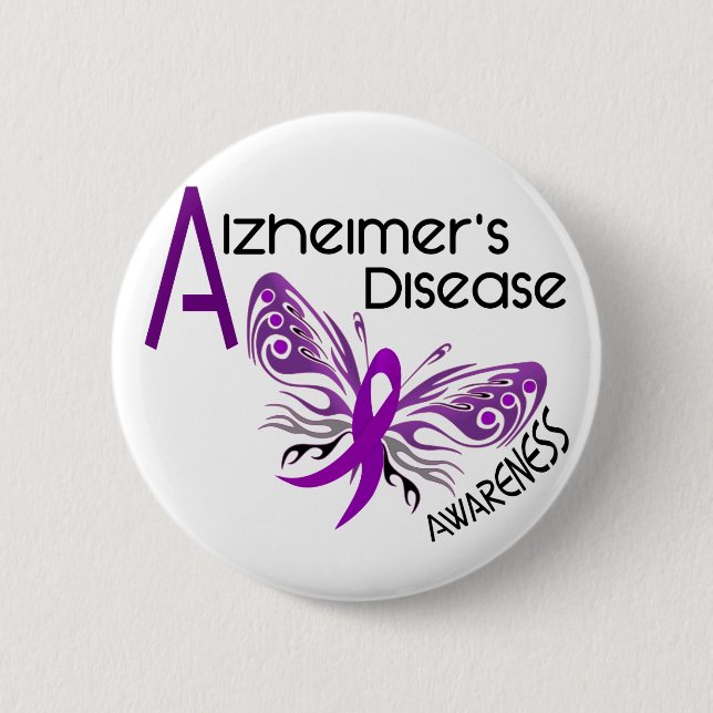 Badge Rond 5 Cm Conscience du PAPILLON 3 de maladie d'Alzheimer (Devant)