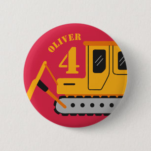Badge Rond 5 Cm Construction pour enfants Rouge mignonne Anniversa