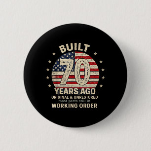 Badge Rond 5 Cm Construit il y a 70 ans Original non restauré fonc