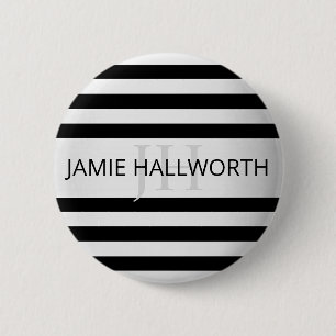 Badge Rond 5 Cm Contemporain Faux Argent Ombre Rayures & Noir