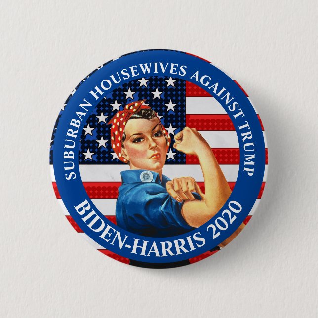 Badge Rond 5 Cm Contre Trump, les ménagères des banlieues anti-Tru (Devant)