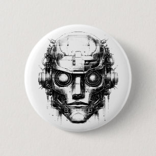 Badge Rond 5 Cm Contrôle mental Cyberpunk Robot uniquement Black P
