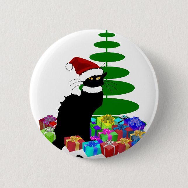 Badge Rond 5 Cm Conversation Noir avec l'arbre de Noël et les cade (Devant)