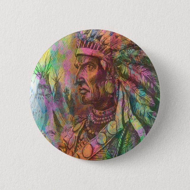 Badge Rond 5 Cm Cool antique native amérindienne couleur clipart (Devant)