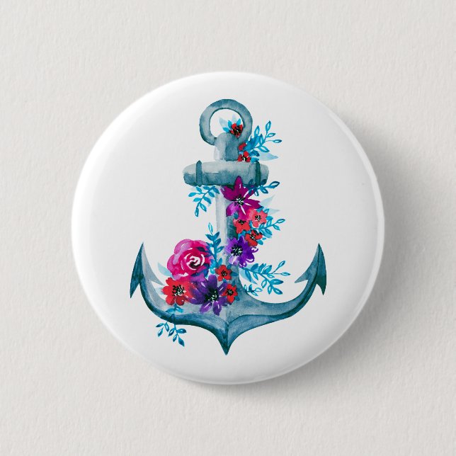 Badge Rond 5 Cm Cool Aquarelle Ancre florale Illustration (Devant)