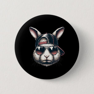 Badge Rond 5 Cm Cool Bunny Face Avec Sungles Joyeux Garçons de Pâq