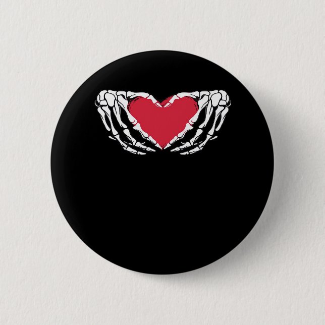 Badge Rond 5 Cm Cool Classic Funny Skeleton Mains Coeur - Valentin (Devant)