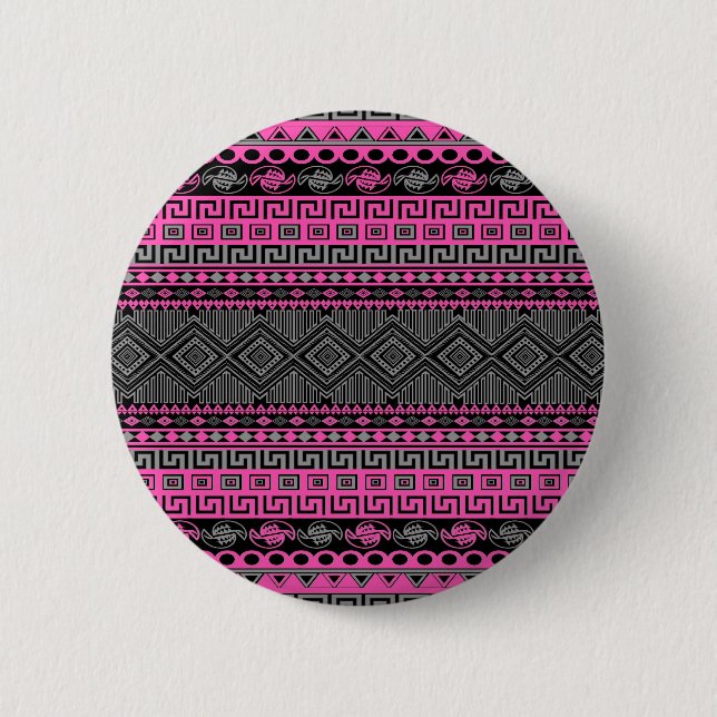 Badge Rond 5 Cm Cool été rose vif chaud Aztec motif (Devant)