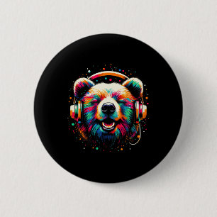 Badge Rond 5 Cm Cool Ours Casque Musique Art Noël Anniversaire