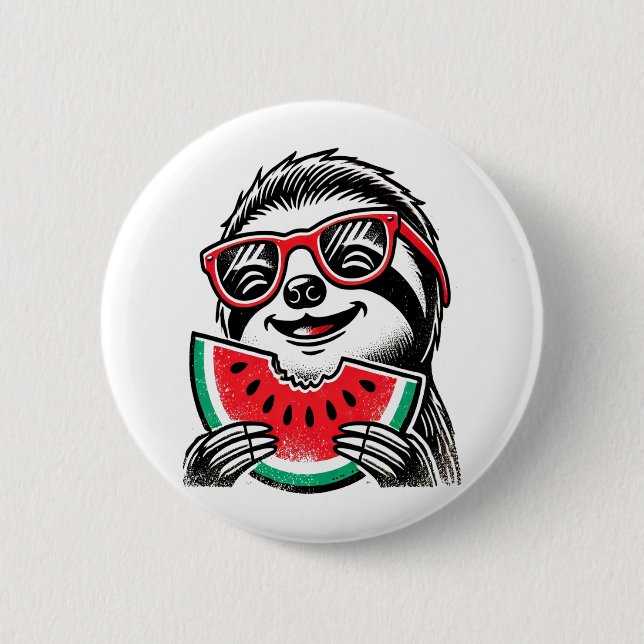 Badge Rond 5 Cm Cool Sloth Manger de la pastèque (Devant)