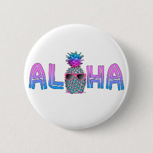Badge Rond 5 Cm Cool tropical Aloha Pineapple