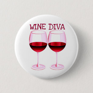 BADGE ROND 5 CM COPIE DE VIN ROUGE D'AMUSEMENT "DE DIVA DE VIN"