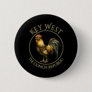 Badge Rond 5 Cm Coq Vintage Vacances Key West Floride