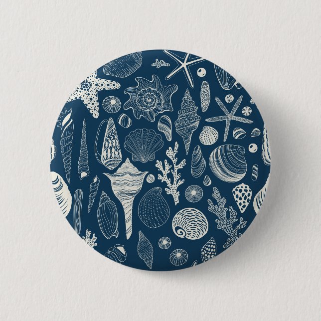 Badge Rond 5 Cm Coques de mer sur bleu foncé (Devant)