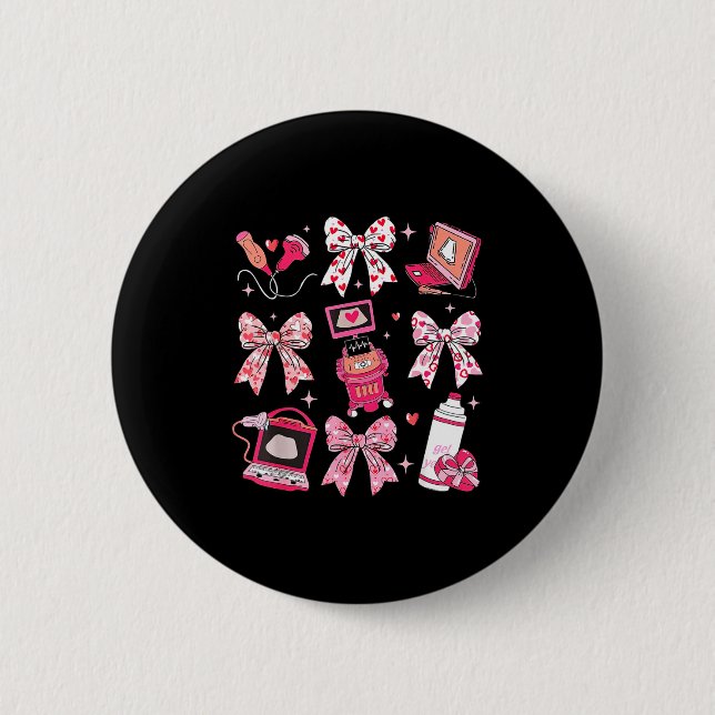 Badge Rond 5 Cm Coquette Bow Sonographer Valentine Ultrasound Tech (Devant)