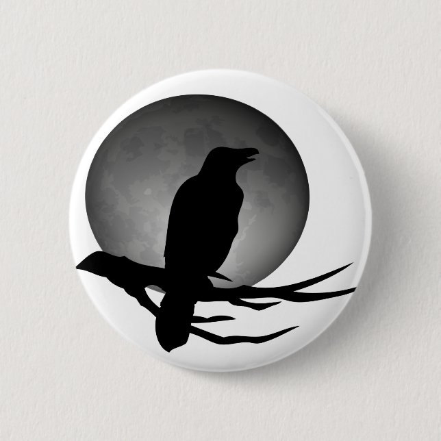 Badge Rond 5 Cm corbeau lune (Devant)