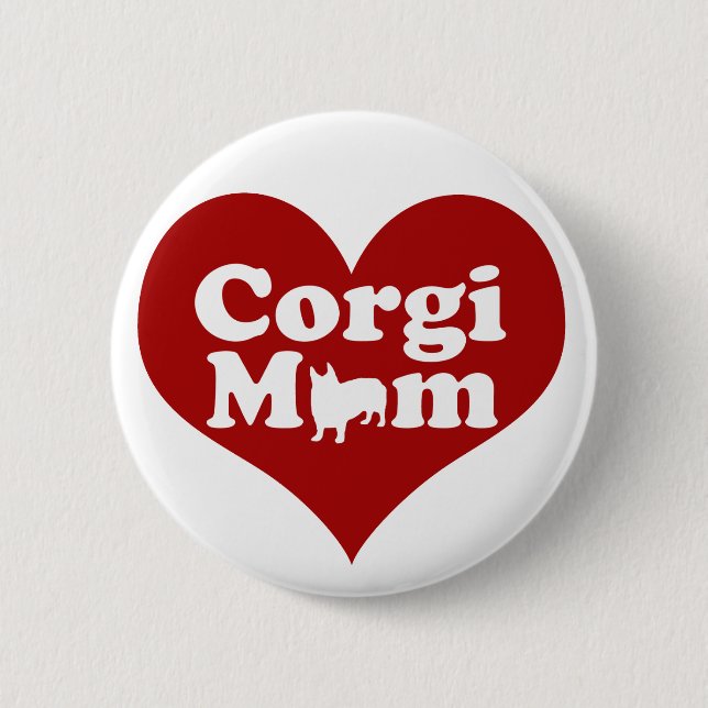 Badge Rond 5 Cm Corgi Maman Mignonne Coeur Rouge (Devant)