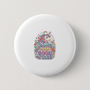 Badge Rond 5 Cm Corne Groovy Licorne Bonnes Vibrations Charmant PO